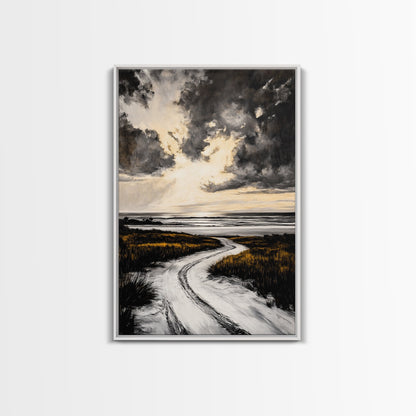 Coastal Sunset, Beach Landscape, Framed Canvas Print, Serene Ocean Art, Golden Hour Painting, Nature Wall Art, Boho Bedroom Decor