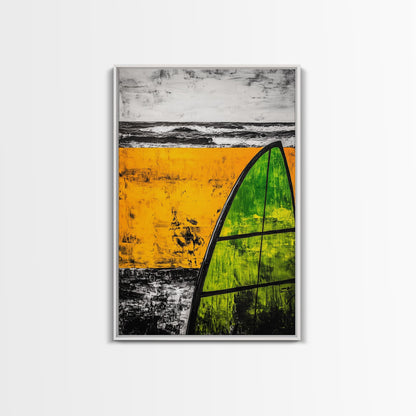 Yellow Beach, Sailboat Art, Nautical Decor, Coastal Wall Art, Framed Canvas Print, Ocean Waves, Living Room Art, Bold Abstract Style