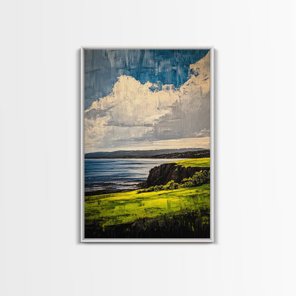 Coastal Cliff Art, Ocean View Print, Nature Landscape Decor, Tranquil Wall Art, Serene Scenery Print, Living Room Art, Framed Canvas Print