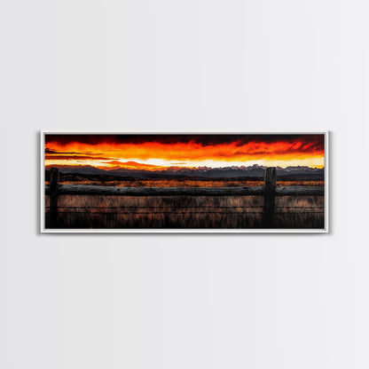 Western Sunset, Mountain Landscape Print, Rustic Cowboy Art, Dramatic Sky Painting, Country Wall Decor, Framed Canvas Print, Large Wall Art