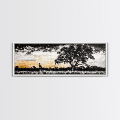 Lone Eagle and Tree, Dramatic Sunset Art, Wildlife Wall Decor, Rustic Nature Print, Framed Canvas Print, Office or Living Room Art