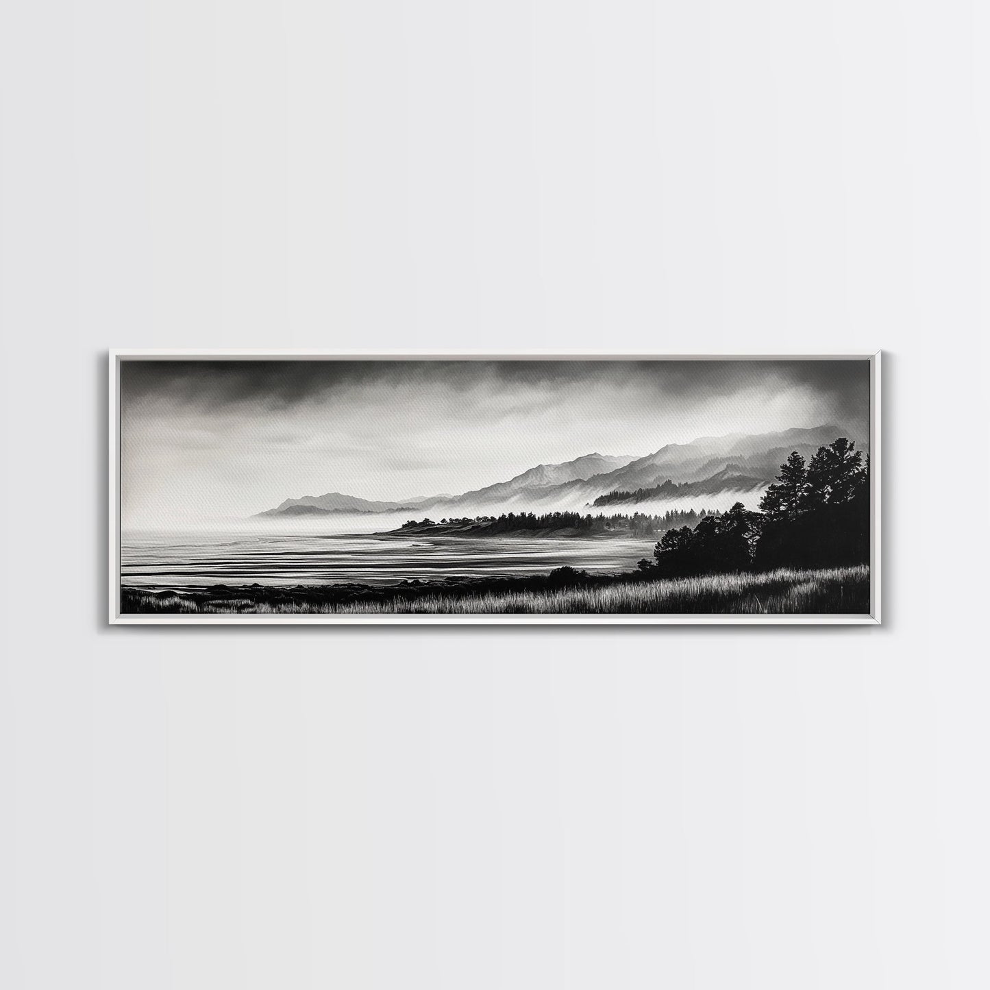 Misty Mountains, Monochrome Landscape, Nature Wall Art, Canvas Print, Scenic Home Decor, Adventure Lover Gift, Black and White Art