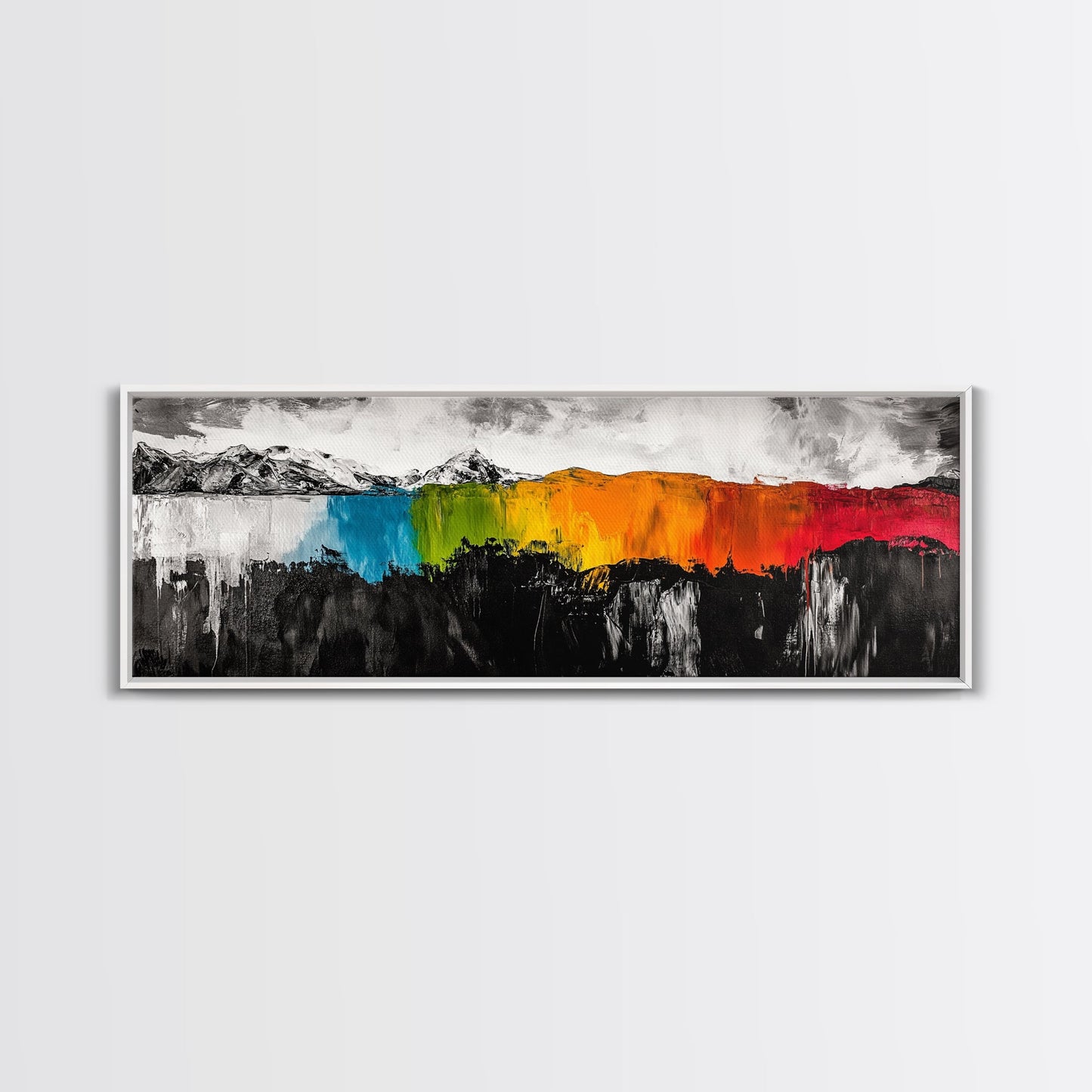 Bold Landscape, Modern Abstract Art, Colorful Mountain Scene, Black and White Contrast, Nature Inspired Home Decor, Canvas Print