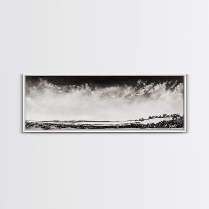 Minimalist Landscape, Black and White Art, Cloudy Sky, Framed Canvas Print, Modern Wall Art, Neutral Home Decor, Monochrome Landscape