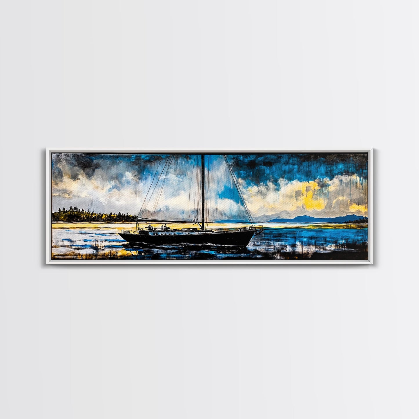 Sailboat, Nautical Wall Art, Ocean Sunset, Framed Canvas Print, Coastal Decor, Maritime Painting, Large Wall Art, Serene Water Scene