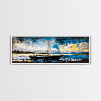 Sailboat, Nautical Wall Art, Ocean Sunset, Framed Canvas Print, Coastal Decor, Maritime Painting, Large Wall Art, Serene Water Scene