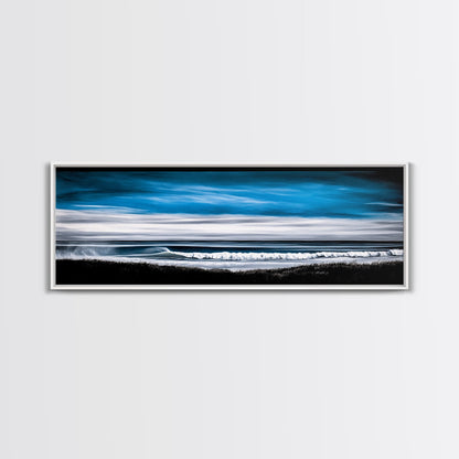 Ocean Wave, Coastal Seascape, Framed Canvas Print, Nautical Wall Art, Beach House Decor, Blue Wave Painting, Living Room Artwork, Minimalist Art