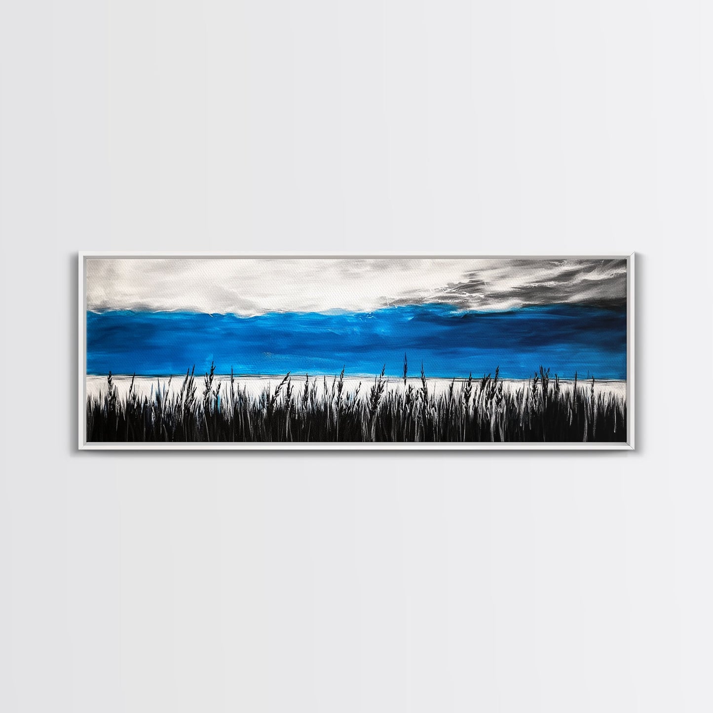 Tall Grass, Ocean View, Tranquil Horizon, Canvas Print, Coastal Landscape, Minimalist Art, Living Room Wall Art, Beach Home Decor