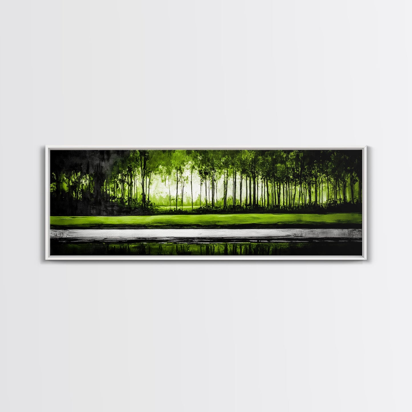 Forest Reflection, Green Trees, Nature Landscape, Framed Canvas Print, Tranquil Scenic Artwork, Zen Wall Decor, Modern Office Art