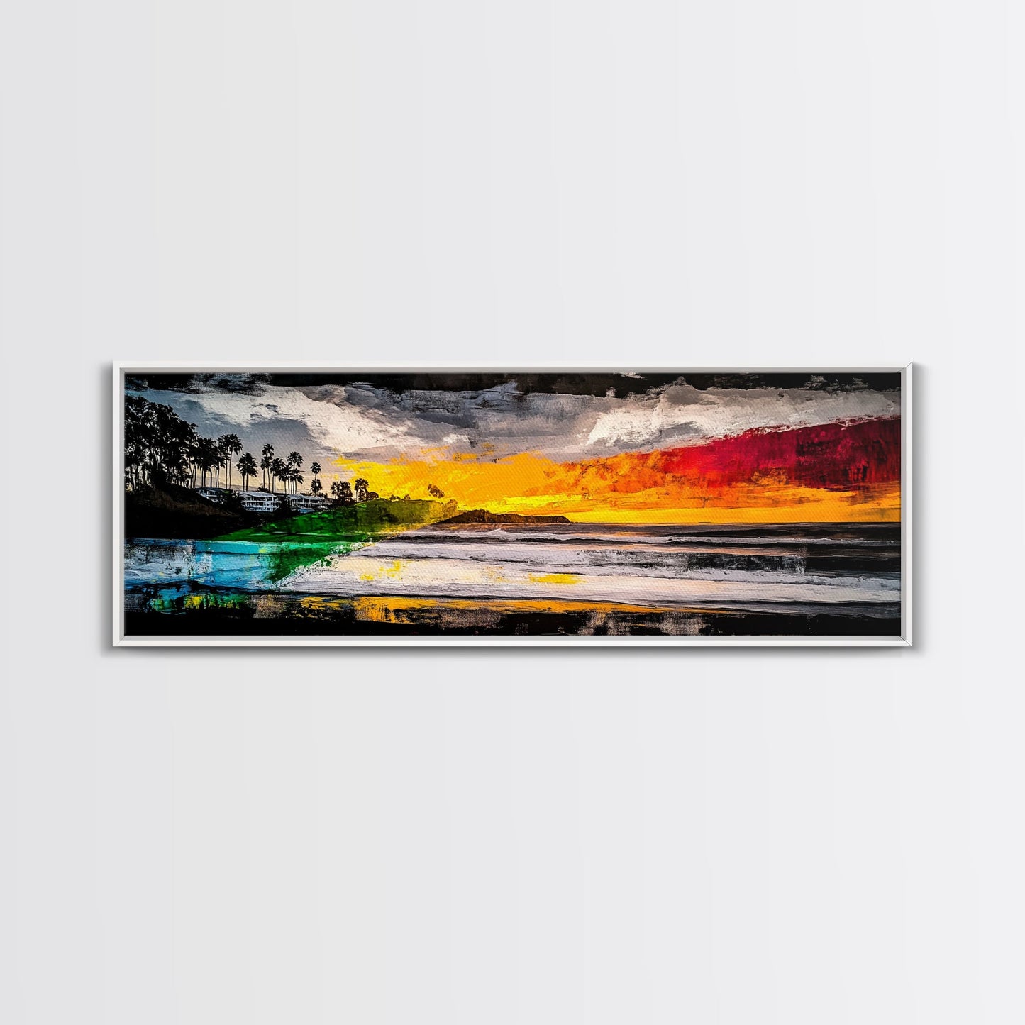 Pier, Ocean, Sunset, Framed Canvas Print, Nautical Wall Art, Coastal Home Decor, Minimalist Seascape, Surf Beach Art, Large Modern Painting