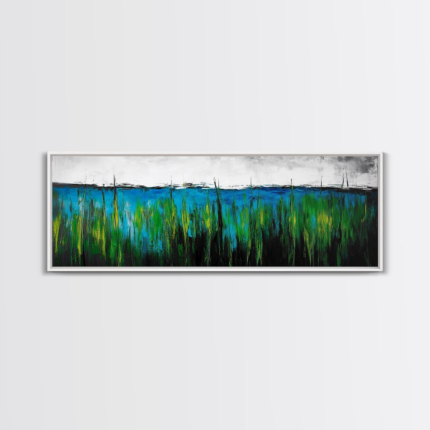 Ocean Grass, Coastal Wall Art, Blue Green Abstract, Framed Canvas Print, Beach House Decor, Serene Art, Minimalist Seascape, Tranquil Home Decor