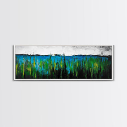 Ocean Grass, Coastal Wall Art, Blue Green Abstract, Framed Canvas Print, Beach House Decor, Serene Art, Minimalist Seascape, Tranquil Home Decor