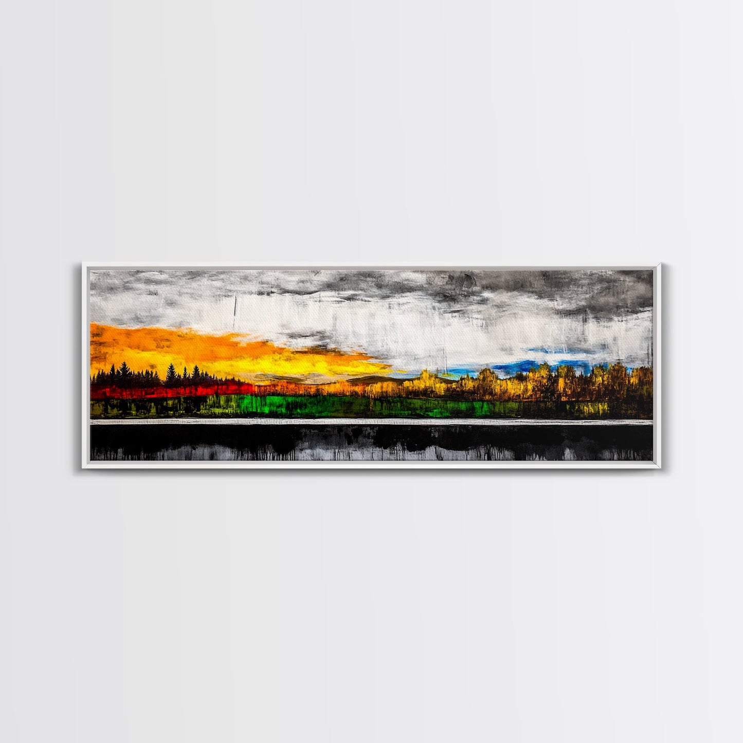 Sunset Landscape, Autumn Trees, Nature Art, Framed Canvas Print, Mountain Scene, Moody Sky, Living Room Wall Art, Dramatic Fall Decor