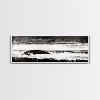 Ocean Wave, Moody Seascape, Black and White Art, Framed Canvas Print, Stormy Water, Coastal Home Decor, Nautical Wall Art, Large Statement Piece