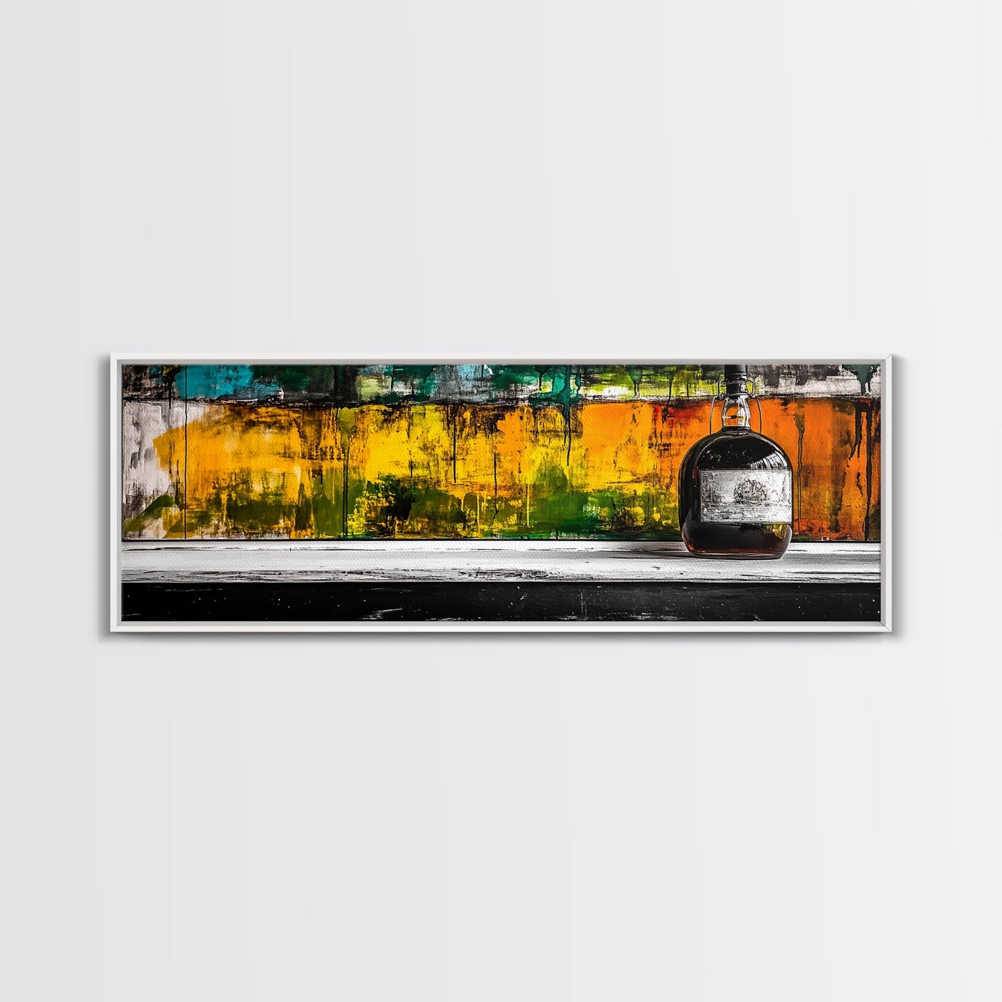 Whiskyflasche, abstrakte Bar-Kunst, rustikale Dekoration, gerahmter Leinwanddruck, Wandbild zum Thema Spirituosen, moderne Küchenkunst, Herbstliche Wanddekoration