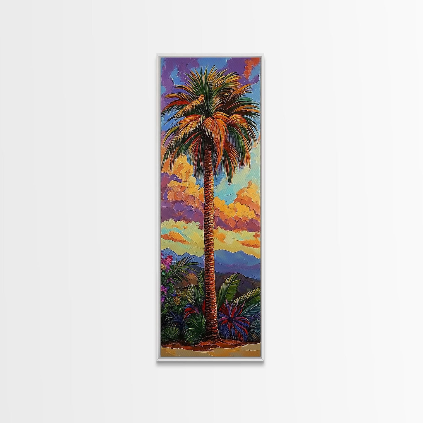 Palm, Tree, Sunset, Tropics - Canvas Print, Tropical Wall Decor, Vibrant Boho Art, Island Vibes, Living Room Accent, Palm Tree Painting