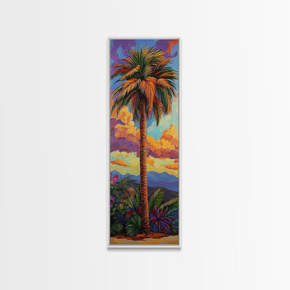 Palm, Tree, Sunset, Tropics - Canvas Print, Tropical Wall Decor, Vibrant Boho Art, Island Vibes, Living Room Accent, Palm Tree Painting