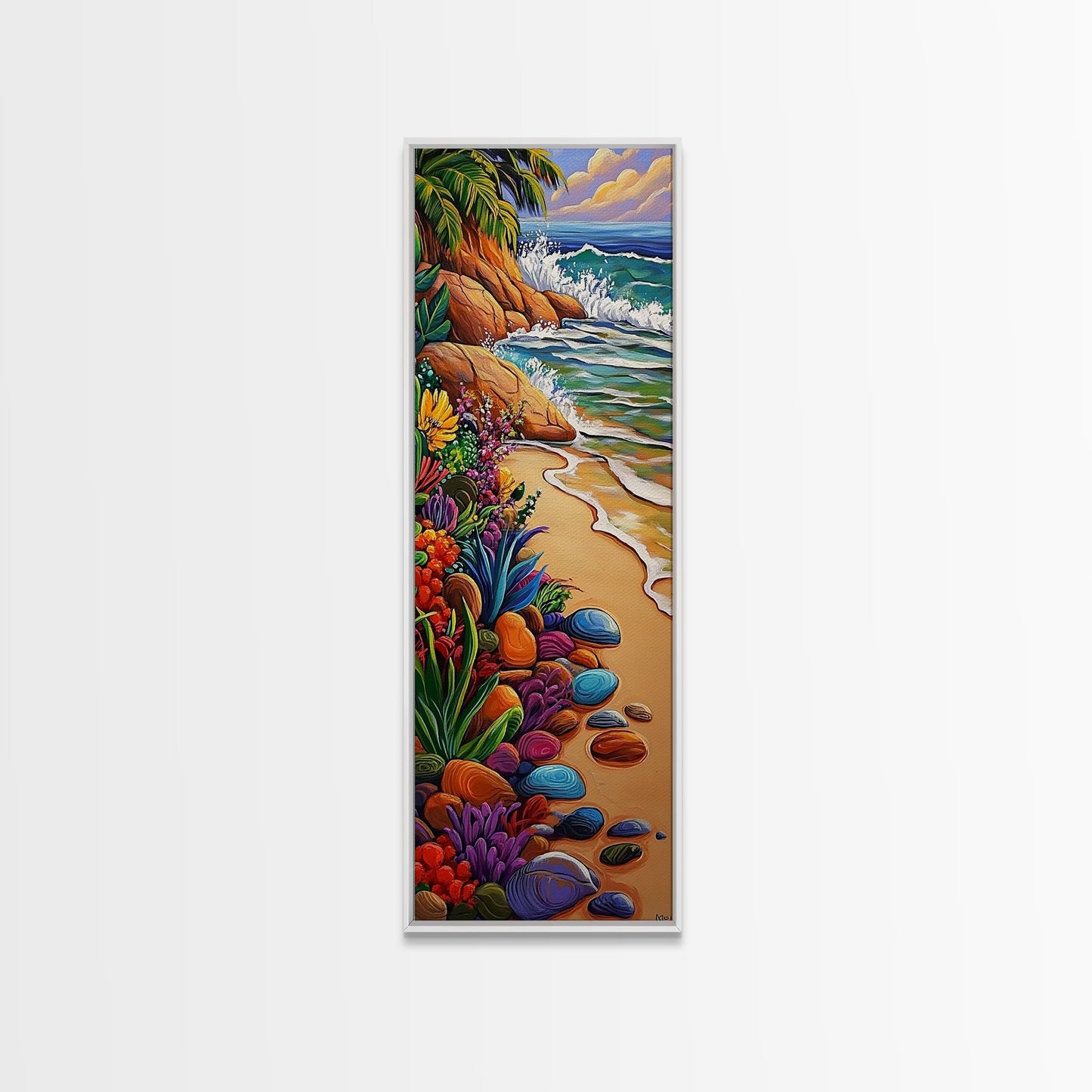 Beach, Plants, Vibrant, Tropical - Canvas Print, Colorful Coastal Art, Tropical Wall Decor, Boho Beach House Accent, Summer Canvas Piece