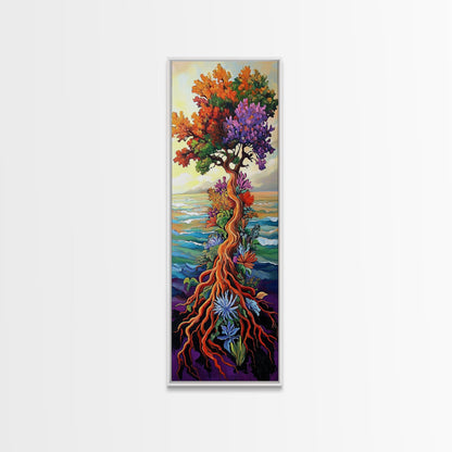 Tree of Life, Vibrant Roots, Abstract Nature Scene, Framed Canvas Print, Bohemian Home Art, Whimsical Bedroom Decor, Colorful Spiritual Art