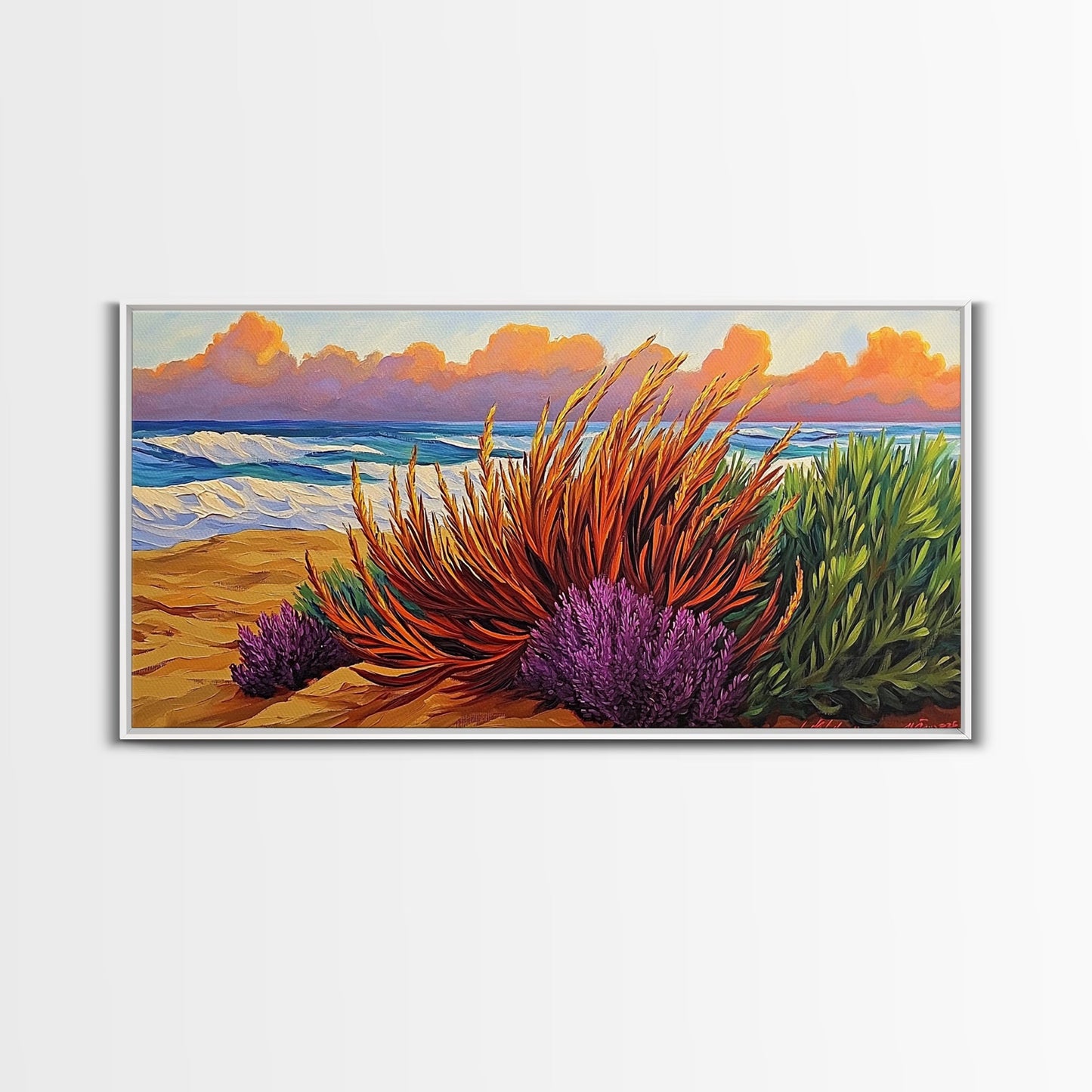 Beach, Sunset, Grasses, Coastal, Canvas Print, Tropical coastal wall art, desert beach boho art, modern bathroom art, hallway decor