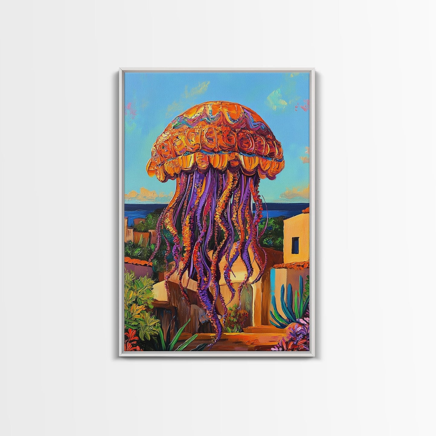 Jellyfish Surreal, Ocean, Dreamy Framed Canvas Print, Coastal Living Room Wall Art, Fantasy Sea Creature Art, Bright Tropical Decor