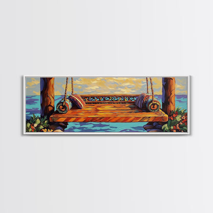 Ocean Swing Scene, Relaxing Seaside Painting, Nautical Coastal Art, Beach House Decor, Peaceful Canvas Print, Hallway Art, Bedroom Art