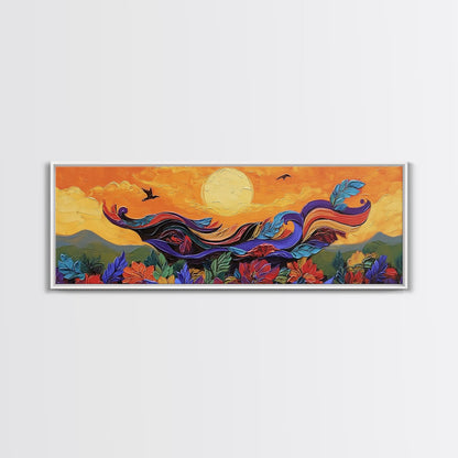 Abstract Bird, Flying Feathers, Bold Sunset, Canvas Print, Vibrant Boho Art, Living Room Statement Piece, Fall Color Palette