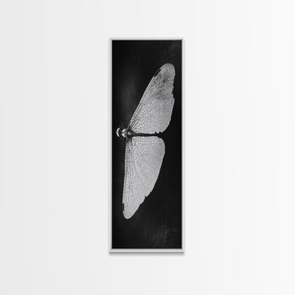 Dragonfly Wings Macro, Nature Insect Print, Detailed Bug Art, Minimalist Scientific Wall Decor, Framed Canvas Print, Study Room Art