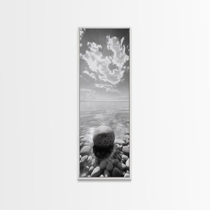 Zen Stone, Calm Waters, Smooth Pebbles, Framed Canvas Print, Spa Wall Art, Minimalist Bathroom Decor, Tranquil Home Accent