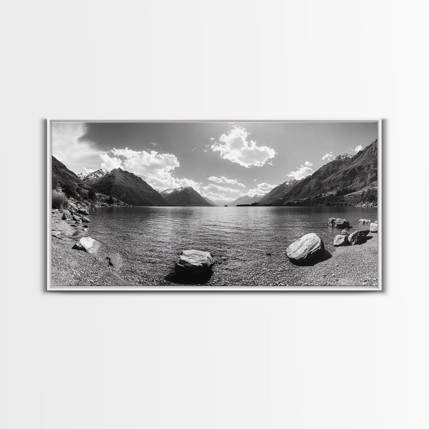 Alpine Lake Print, Mountain Reflection Art, Nature Photography, Black and White Canvas Print, Minimalist Living Room, Cabin Wall Decor