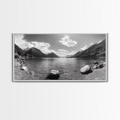 Alpine Lake Print, Mountain Reflection Art, Nature Photography, Black and White Canvas Print, Minimalist Living Room, Cabin Wall Decor