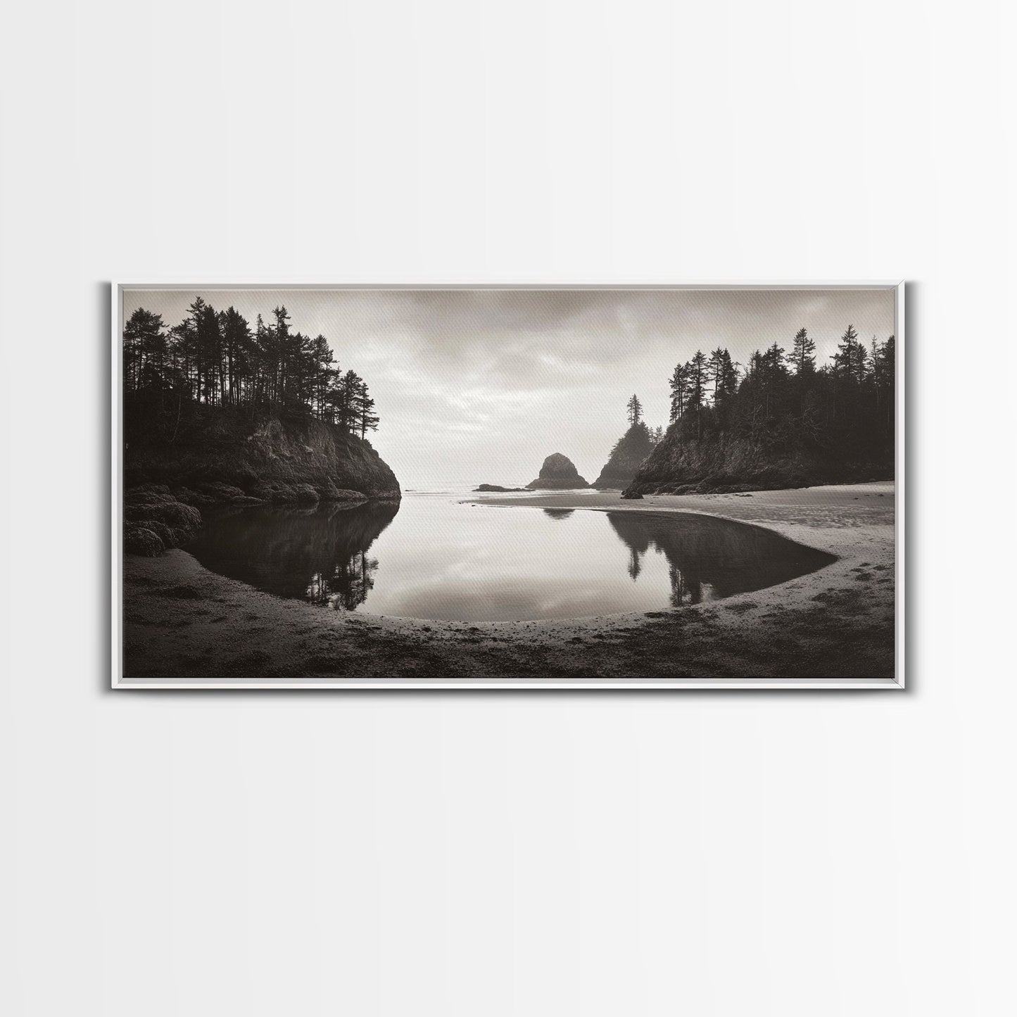 Tranquil Cove View, Forest Meets Ocean, Pacific Northwest Art, Canvas Print, Living Room Wall Art, Nature Photography, Calm Aesthetic
