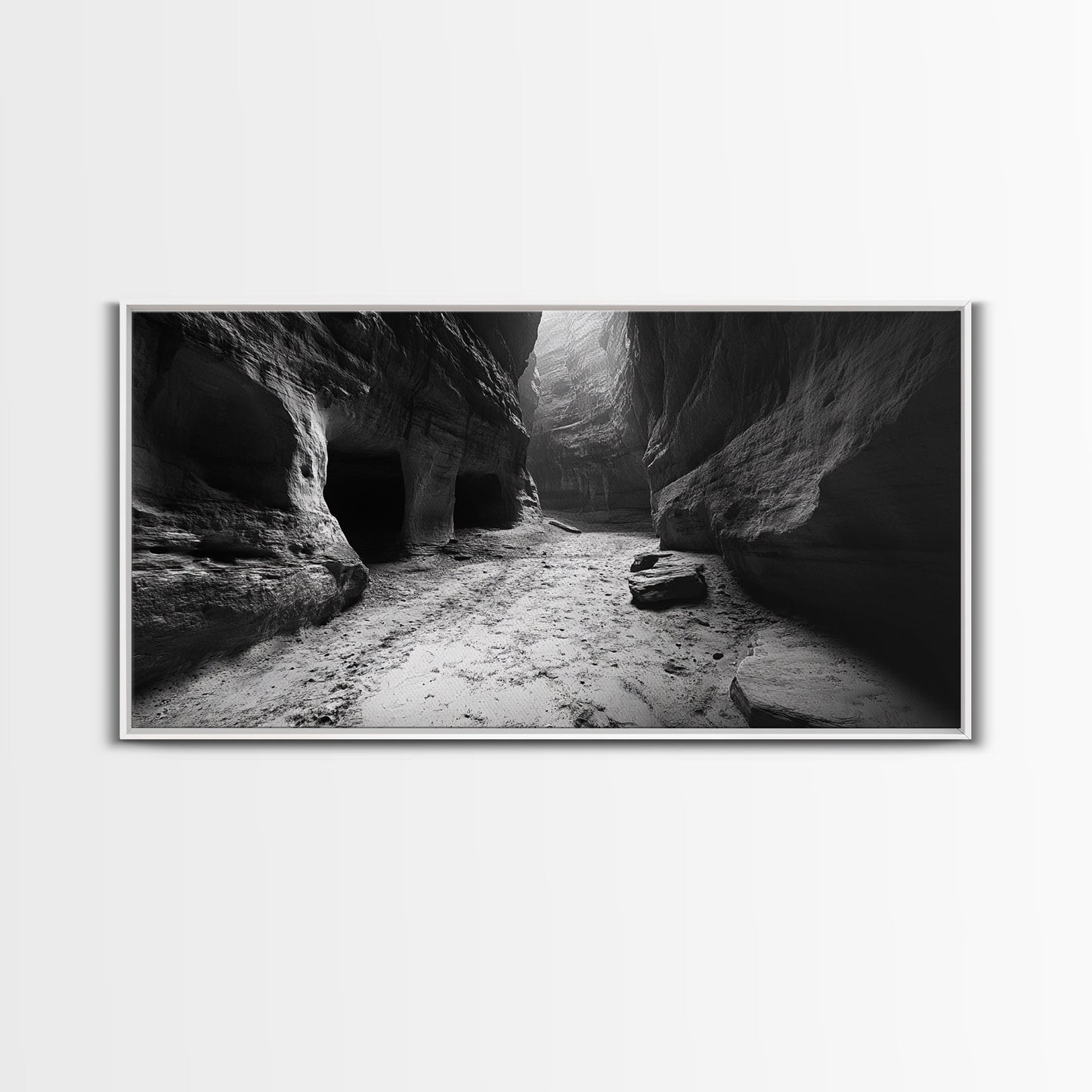 Sandstone Canyon Light, Desert Rock Passage, Dramatic Cliff Scene, Framed Canvas Print, Adventure Art, Hallway or Den Wall Decor