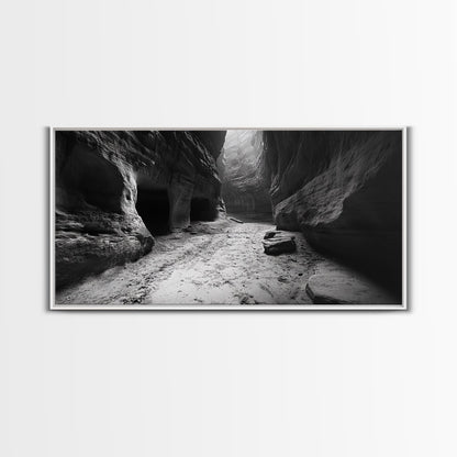 Sandstone Canyon Light, Desert Rock Passage, Dramatic Cliff Scene, Framed Canvas Print, Adventure Art, Hallway or Den Wall Decor
