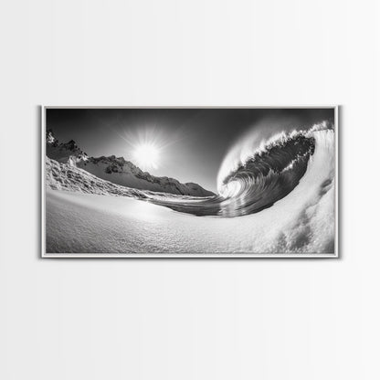 Arctic Wave Motion, Snowy Surf Curl, Mountain Sun Scene, Nature Energy Art, Canvas Print, Living Room Wall Art, Winter Adventure Decor