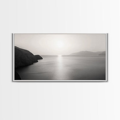 Minimalist Seascape, Tranquil Horizon, Ocean Sun Glow, Zen Wall Art, Canvas Print, Meditation Room Decor, Neutral Tones Minimal Art