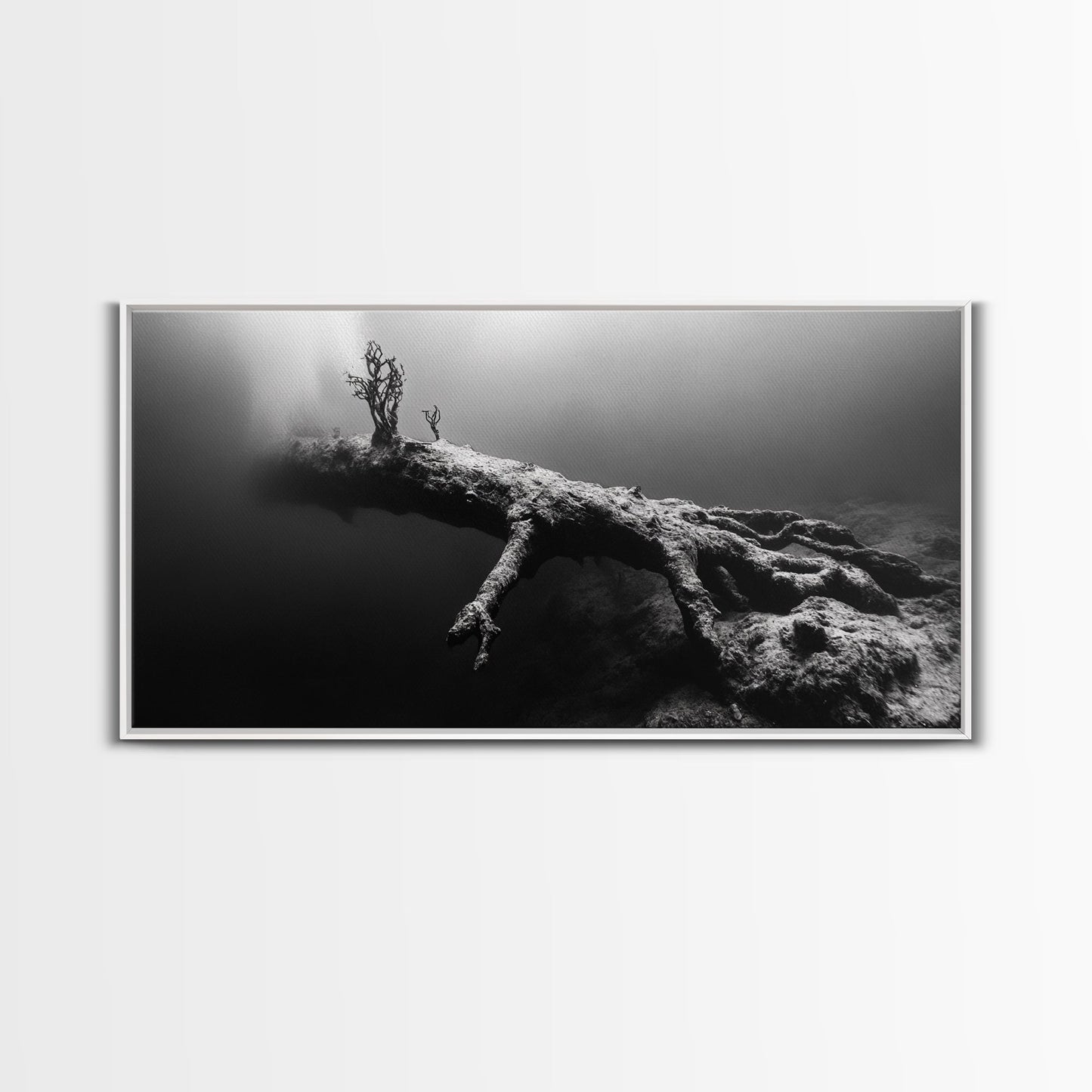 Underwater Tree, Ocean Roots, Nature Surrealism, Canvas Print, Moody Nautical Decor, Bathroom Wall Art, Black And White Abstract Art