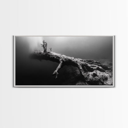 Underwater Tree, Ocean Roots, Nature Surrealism, Canvas Print, Moody Nautical Decor, Bathroom Wall Art, Black And White Abstract Art