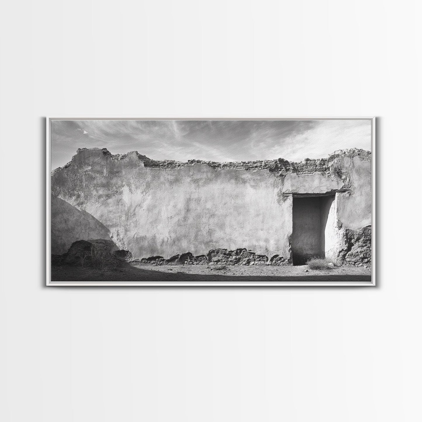 Adobe Wall, Desert Door, Rustic Texture, Framed Canvas Print, Southwest Wall Art, Neutral Earth Tones, Boho Western Living Room Decor