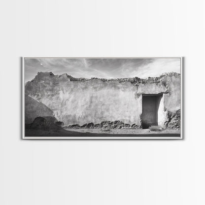 Adobe Wall, Desert Door, Rustic Texture, Framed Canvas Print, Southwest Wall Art, Neutral Earth Tones, Boho Western Living Room Decor