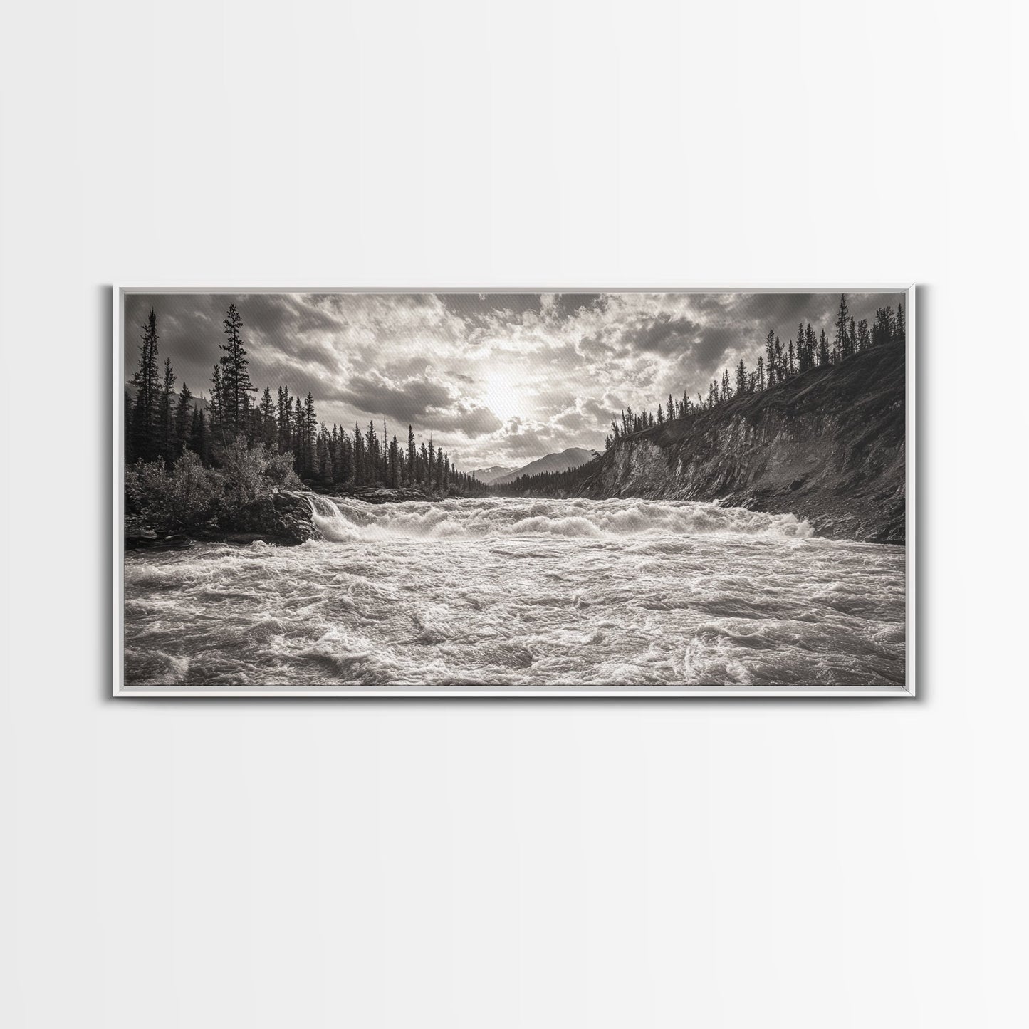 Mountain River Rapids, Adventure Landscape, Moody Forest Wall Art, Nature Explorer Vibes, Rustic Cabin Decor, Canvas Print