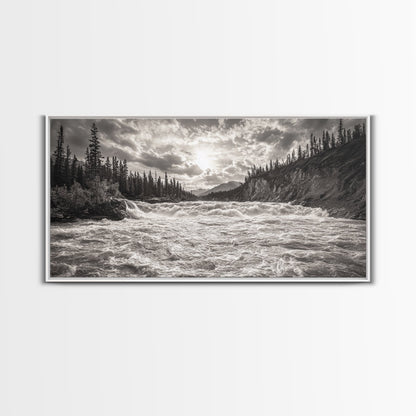 Mountain River Rapids, Adventure Landscape, Moody Forest Wall Art, Nature Explorer Vibes, Rustic Cabin Decor, Canvas Print