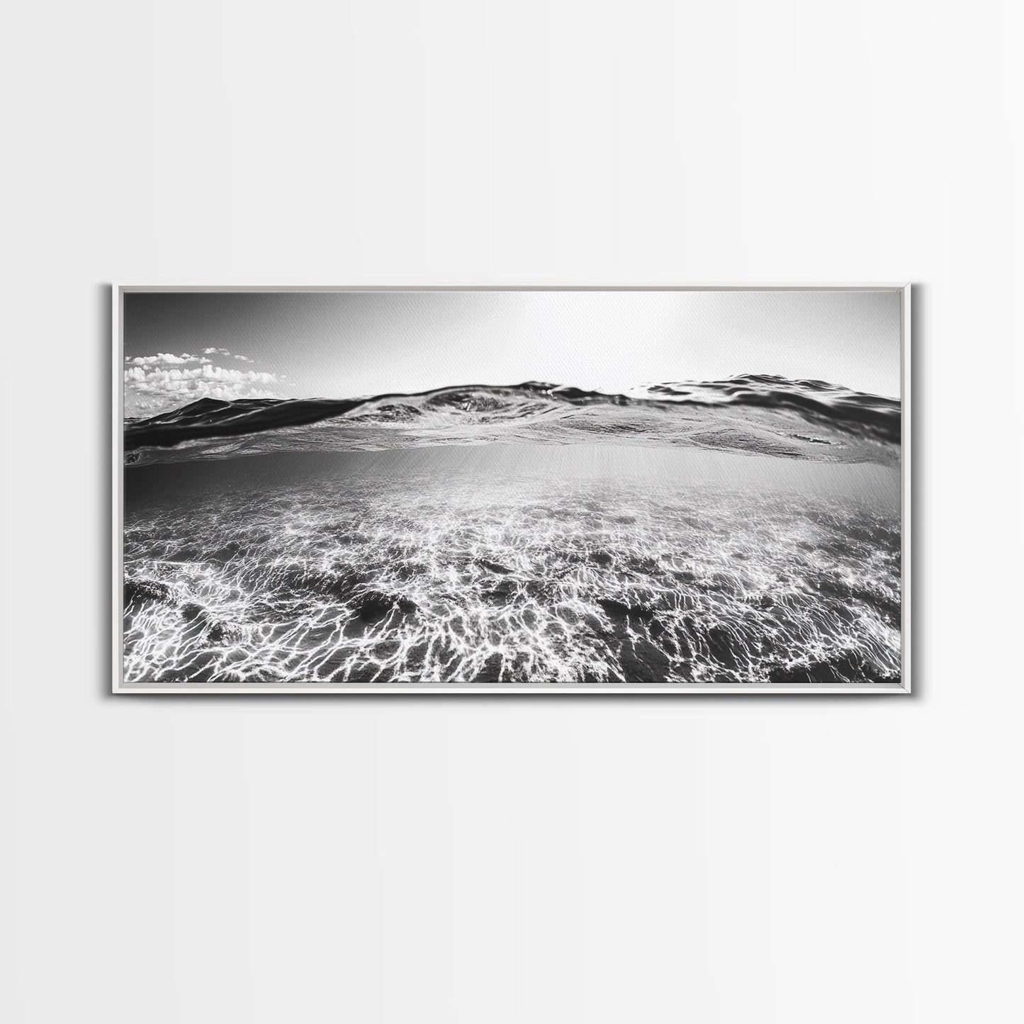 Ocean Surface, Sunlit Water, Sea Ripple, Underwater Light, Canvas Print, Modern Beach Art, Bathroom Wall Decor, Coastal Vibes