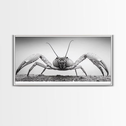 Crab Art, Beach Creature, Monochrome Photography, Nature Close-Up, Framed Canvas Print, Coastal Bathroom Art, Marine Home Style