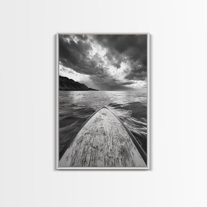 Stormy Sea, Paddle Board, Dramatic Sky, Ocean Adventure, Framed Canvas Print, Den Wall Art, Nautical Minimalist Decor, bedroom wall art