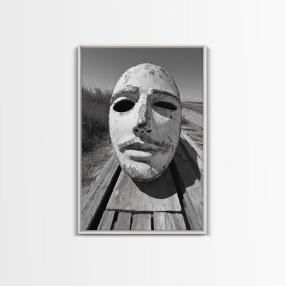 Weathered Mask, Coastal Surreal, Driftwood Dream, Canvas Print, Abstract Wall Art, Rustic Home Decor, Boho Artistic Style