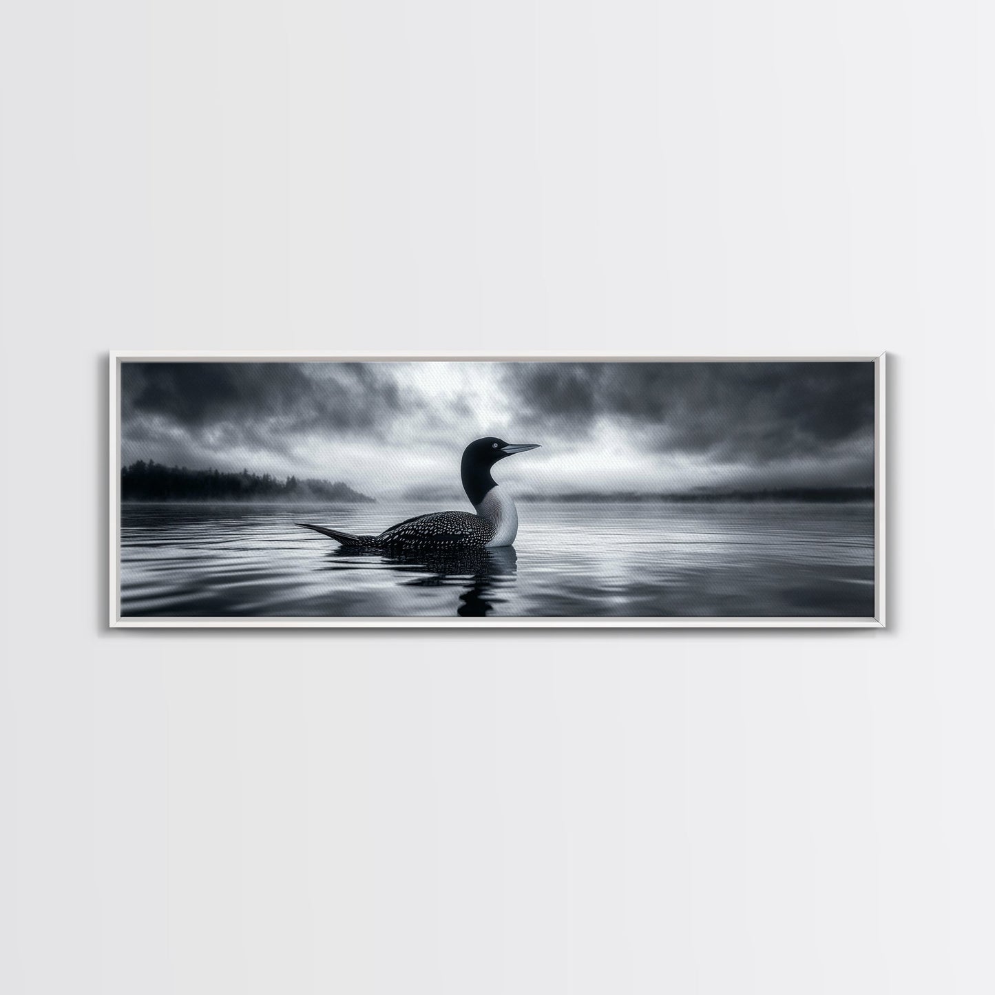 Northern Loon, Water Calm, Moody Wildlife, Canvas Print, Nature Wall Decor, Black and White Animal Art, Lakehouse Wall Art