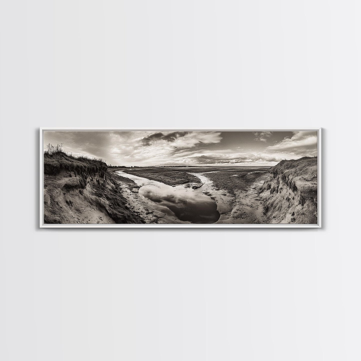 Marsh Landscape, Coastal Grasslands, Autumn Earth Tones, Framed Canvas Print, Fall Wall Art, Farmhouse Style, Rustic Entryway Decor