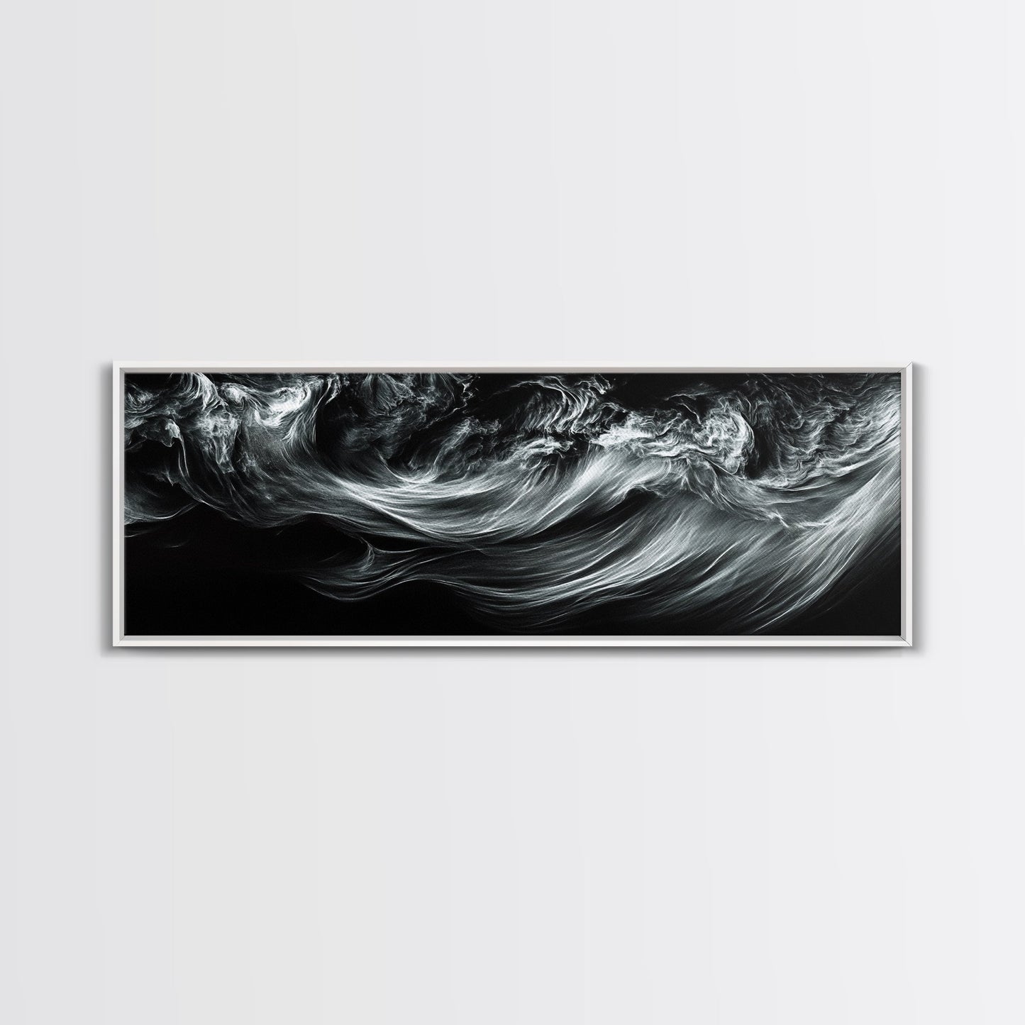 Abstract Ocean Waves, Motion Energy Art, Black and White Fluid Lines, Framed Canvas Print, Modern Wall Art, Minimalist Living Room