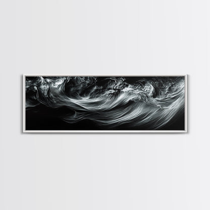 Abstract Ocean Waves, Motion Energy Art, Black and White Fluid Lines, Framed Canvas Print, Modern Wall Art, Minimalist Living Room